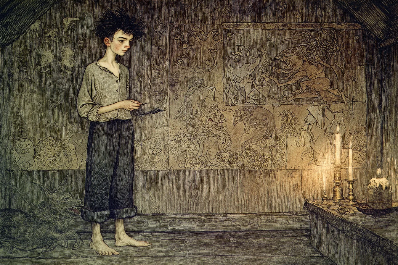 John Bauer målar på väggarna